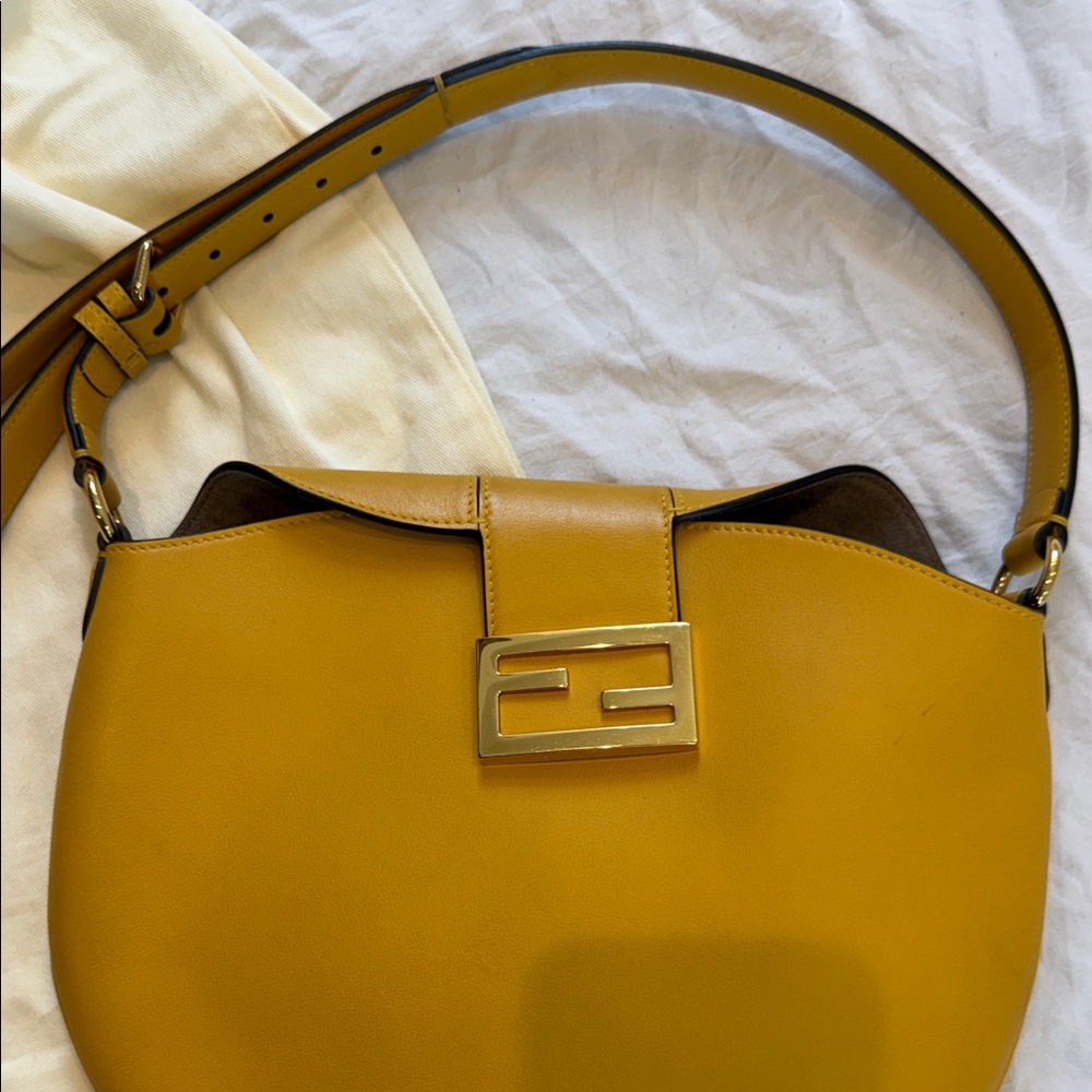 Fendi Mustard Yellow Leather Shoulder Bag with FF Clasp - Picture 3 of 10